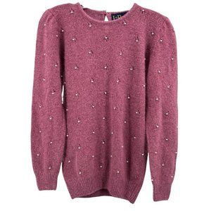 VINTAGE 80's LeRoy Knitwear Silk Angora Sweater Puff Shoulder sewed Pearl M Rose